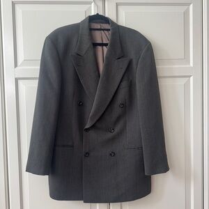 Vintage Hugo Boss Charcoal Double-Breasted wool Blazer - size 52R